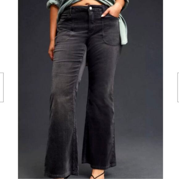 Anthropologie Pilcro Icon Flare Corduroy Pants Jeans Sundrenched Black Size 33 - Picture 1 of 10